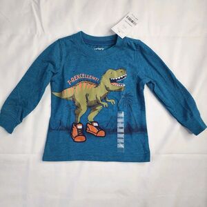 Carter's 9M Long Sleeve Shirt Green Like With Dinosaur Print